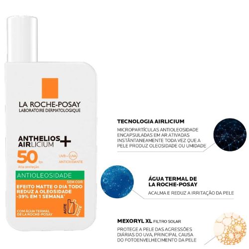 Protetor Solar Facial La Roche-Posay, Anthelios Airlicium, Antioleosidade Sem Cor, Reduz e Controla a Oleosidade